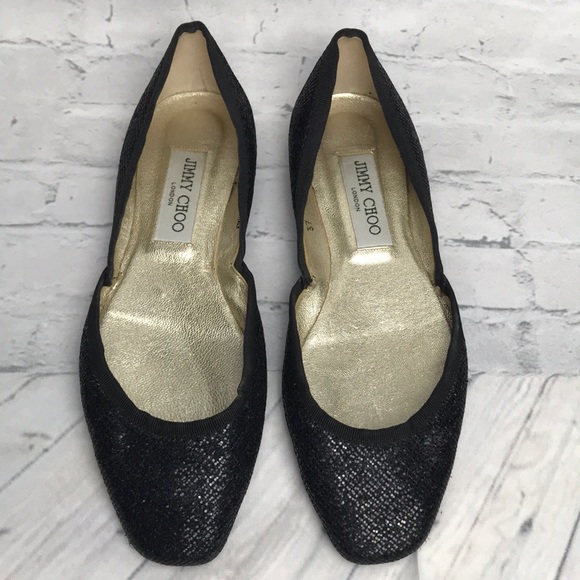 Jimmy Choo Shoes - Jimmy Choo Black Walker Glitter Flats